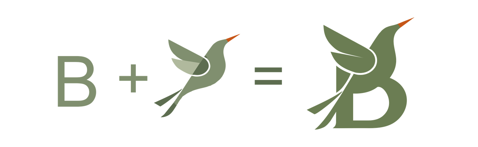 Formula: letter B plus a bird equals the mark